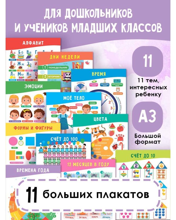 11 больших настенных плакатов для дошколят. Всё что нужно знать