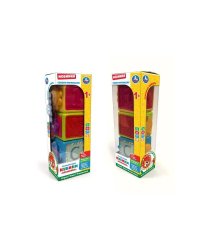 Развивающие кубики (3шт) учим цифры и буквы, пищалка, трещотка в русс. кор. "Умка" в кор.16шт