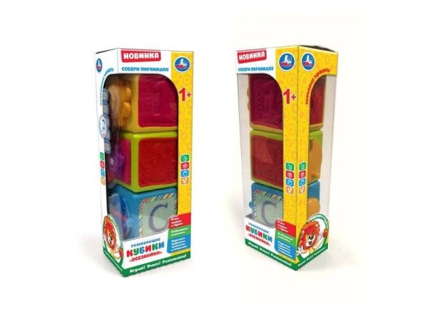 "УМКА" (детские развивающие игрушки) (Умка) Развивающие кубики (3шт) учим цифры и буквы, пищалка, трещотка в русс. кор. "Умка" в кор.16шт