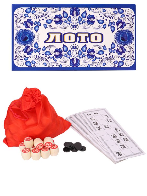ЛОТО (импорт) (Рыжий Кот) Лото деревянное "ГЖЕЛЬ" (24х13х8 см) в коробке (Арт. AN02558)