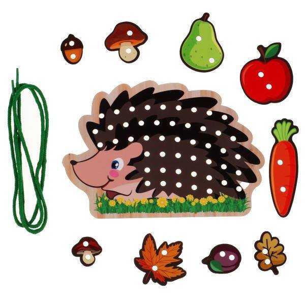 Игрушка деревянная шнуровка "ежик" Буратино в кор.300шт