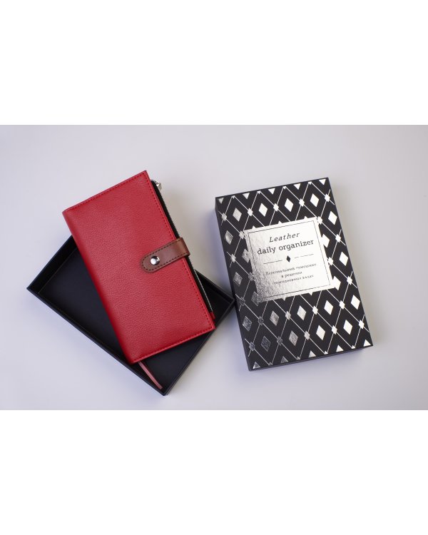 Ежедневник-органайзер (красный) (искусств. кожа, обложка на заклепке, сменный внутренний блок, отделение под карты и ручку)