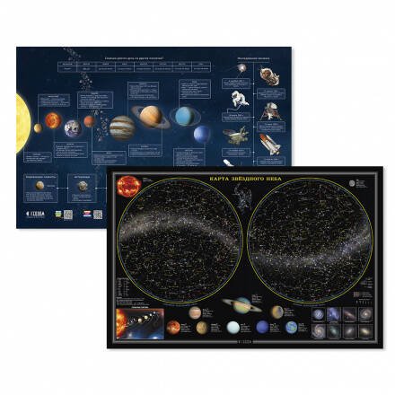 Карты Звездное небо/Планеты (ГеоДом) Карта 58х38 см. Звездное небо/Планеты. Настенная двухсторонняя. ГЕОДОМ