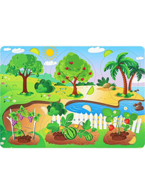 23. РАЗВИВАЮЩИЕ РАМКИ-ВКЛАДЫШИ (Рыжий Кот) Рамка-вкладыш трехслойная "Фрукты и ягоды" П-9404