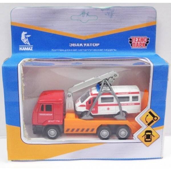 "ТЕХНОПАРК" (Умка) МАШИНА "ТЕХНОПАРК" МЕТАЛЛ. ИНЕРЦ. КАМАЗ. ЭВАКУАТОР 12СМ + ГАЗЕЛЬ СКОРАЯ 7,5СМ В КОР. в кор.2*24шт