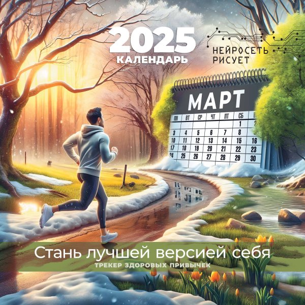 Календарь настенный на 2025 год Стань лучшей версией себя. Трекер здоровых привычек. Нейросеть рисует
