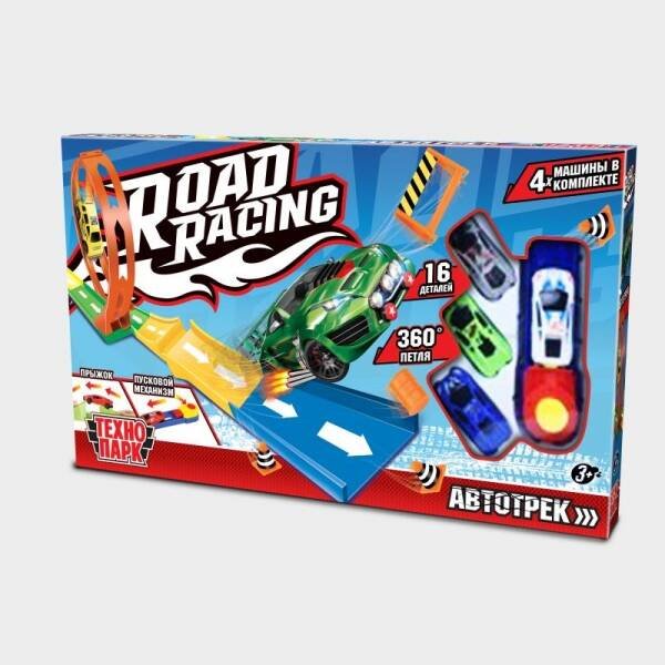 ТРЕКИ (Умка) Игрушка пластик ROAD RACING автотрек 4 машинки, 1 петля, кор. Технопарк в кор.2*24шт