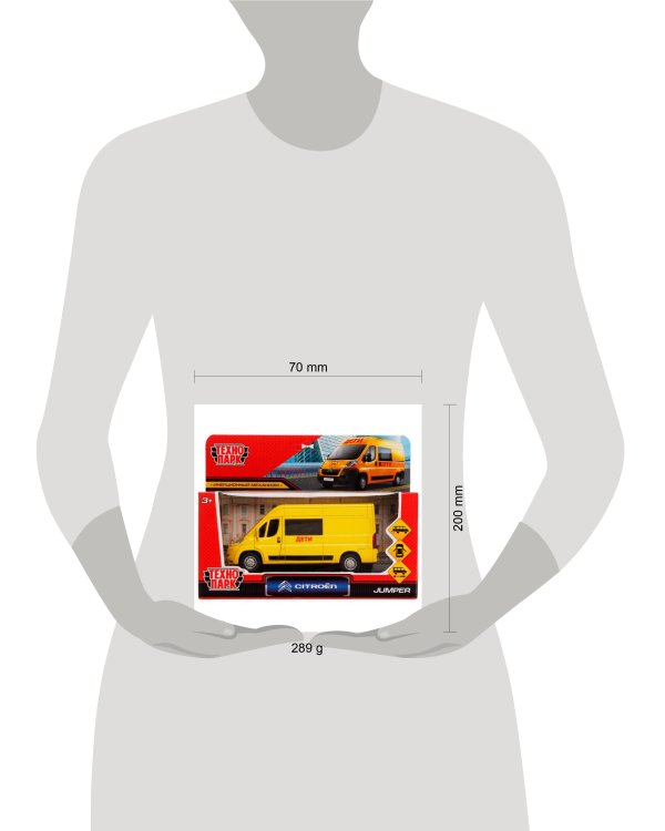 Машина металл CITROEN JUMPER ДЕТИ 14 см, двери, багаж, инерц, желтый, кор. Технопарк в кор.2*36шт