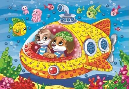 МОЗАИКА ИЗ ПОМПОНОВ (Рыжий Кот) МОЗАИКА ИЗ ПОМПОНОВ. формат А4. ЩЕНКИ В ПОДВОДНОЙ ЛОДКЕ. Арт. М-0417