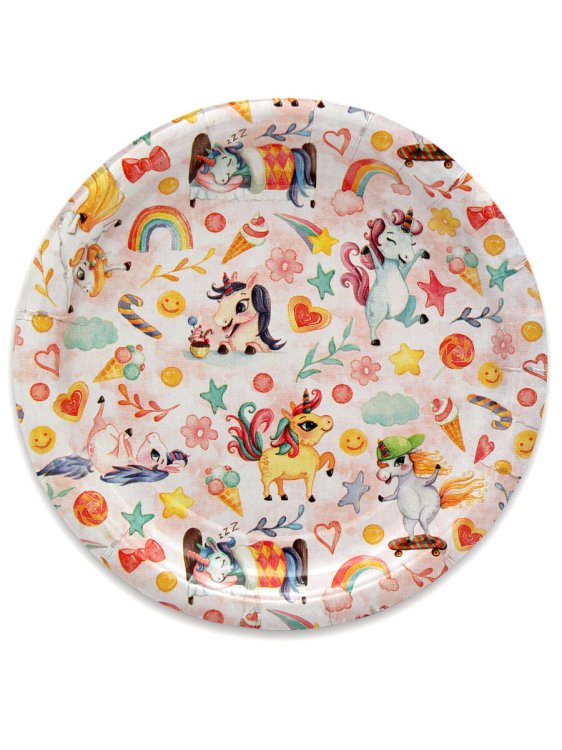 Тарелка бумажная  День единорожка (23 см, 6 шт) флоупак ФЛ-6238