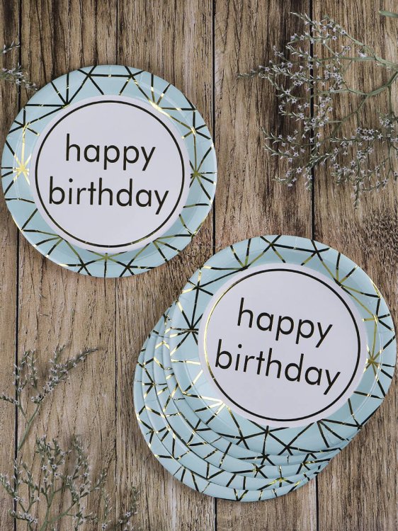 Бумажные тарелки с   тиснением  С днем рождения!, 18 см, 6 шт ФЛ-2768