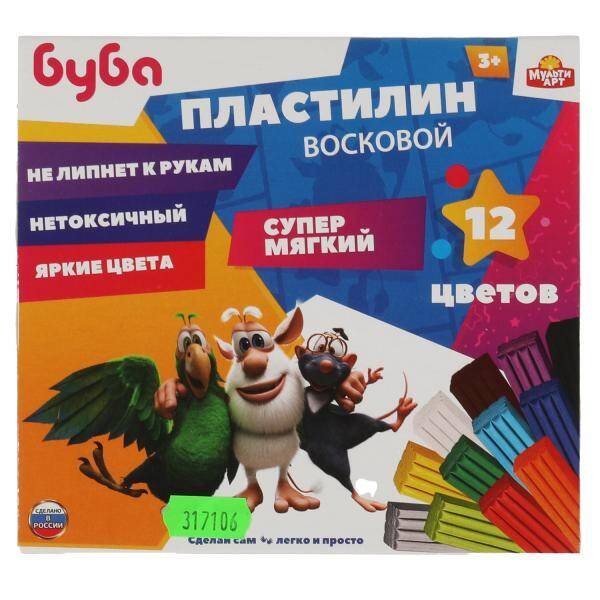 Буба пластилин восковой БУБА 12 цв (180 г) MultiArt в кор.16шт