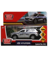 Машина металл HYUNDAI SANTAFE ПОЛИЦИЯ 12 см, двер, багаж, инер, серебр, кор. Технопарк в кор.2*36шт