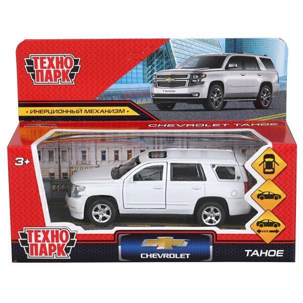 Машина металл CHEVROLET TAHOE МАТОВЫЙ 12 см, двери, багаж, инер, белый, кор. Технопарк в кор.2*36шт