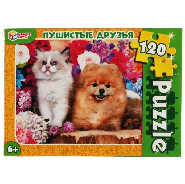 ПАЗЛЫ в коробке 120 деталей (Умка) Пушистые друзья. Пазлы классические в коробке. Пазл 120 деталей. 180х130х25мм. Умные игры в кор.64шт