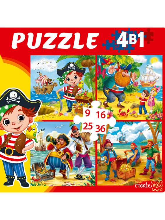 ПАЗЛЫ 4 в 1 ПРИКЛЮЧЕНИЯ ПИРАТОВ (9,16, 25, 36 эл.) (Арт. П-8390)