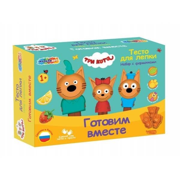 Набор с тестом для лепки и формочками Три Кота полезное питание, 24 см МУЛЬТИ АРТ в кор.8шт