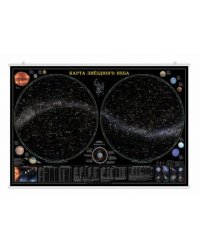 Карта 124х80 см. Звездное небо/Планеты. ЛАМ. Настенная на рейках. ГЕОДОМ