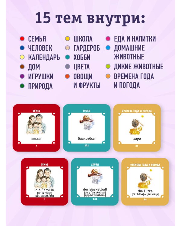 Карточки для запоминания немецких слов. Начальный уровень (набор 365 шт.)