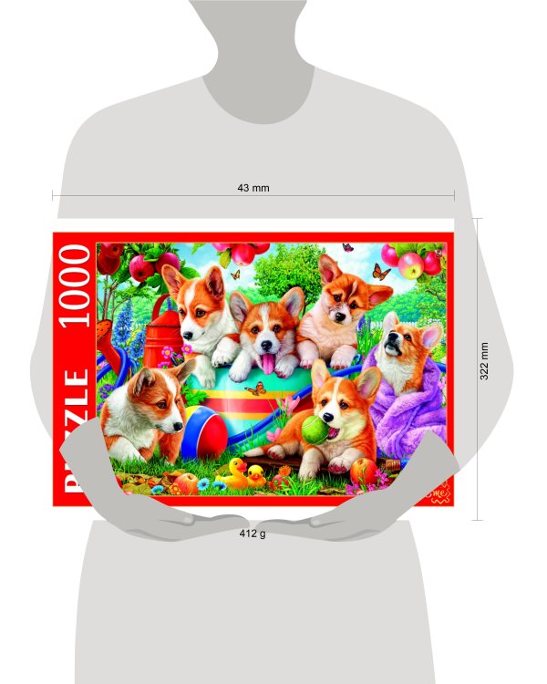 ПАЗЛЫ 1000 элементов. Ф1000-0757 ЩЕНКИ КОРГИ В САДУ