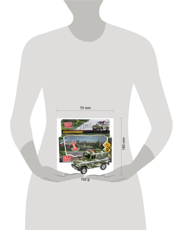 Машина металл свет-звук UAZ HUNTER ВОЕННЫЙ 12 см, двери, багаж, в кор. Технопарк в кор.2*36шт