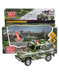 Машина металл свет-звук UAZ HUNTER ВОЕННЫЙ 12 см, двери, багаж, в кор. Технопарк в кор.2*36шт