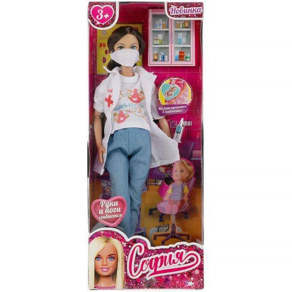 Кукла 29 см София беременная врач, руки и ноги сгибаются КАРАПУЗ в кор.24шт
