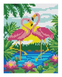 Алмаз. мозаика (блест.) 17х22 см, с подр., с полн. заполн. (17цв.) ФЛАМИНГО НА ЗАКАТЕ (Арт. AS17037)