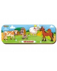 Деревянная рамка-вкладыш двойная «Чей малыш?», корова-собака-овца-лошадь (Арт. 011903)