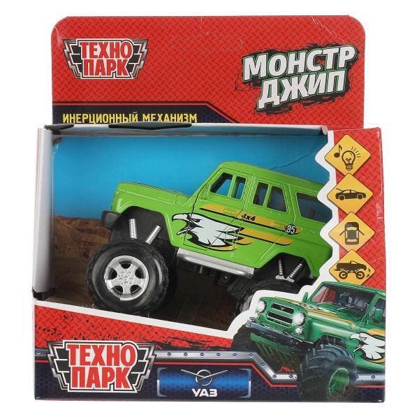 Машина металл свет-звук UAZ HUNTER МОНСТР ДЖИП 11 см, двери, багаж, кор. Технопарк в кор.2*30шт