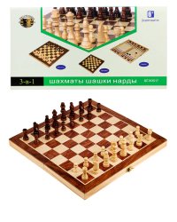 Игра 3 в 1 дерево лакиров(нарды, шашки, шахматы) (39.5х19.5х7 см)фигуры-дерево в кор. (Арт. AN02600)