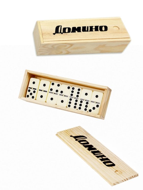 Домино пластиковое (18.5х6х4.2 см) в деревянной. коробке (Арт. AN02566)