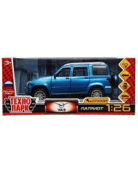 Машина металл свет-звук UAZ ПАТРИОТ 17,8 см, двери, инерция, син, кор. Технопарк в кор.2*24шт