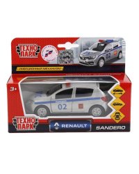 ТМ ТЕХНОПАРК. МЕТАЛЛ RENAULT SANDERO ПОЛИЦИЯ 12 СМ, ОТКРЫВ. ДВЕРИ, ИНЕРЦ. В КОР. в кор.2*24шт