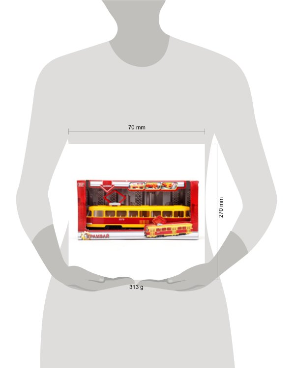 ТРАМВАЙ "ТЕХНОПАРК" ПЛАСТИК, СВЕТ+ЗВУК, ОТКРЫВ.ДВЕРИ В РУСС. КОР. в кор.2*12шт