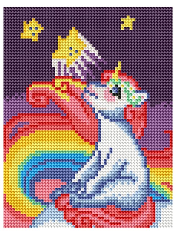 Алмаз. мозаика (класс) 17х22 см, с подр., с полн. заполн. (16цв.) ЕДИНОРОГ НА РАДУГЕ (Арт. AC17064)