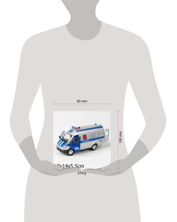 МАШИНА "ТЕХНОПАРК" МЕТАЛЛ. ИНЕРЦ. ГАЗЕЛЬ МИЛИЦИЯ/ПОЛИЦИЯ 1:43 СВЕТ+ЗВУК В РУСС. КОР. в кор.2*24шт