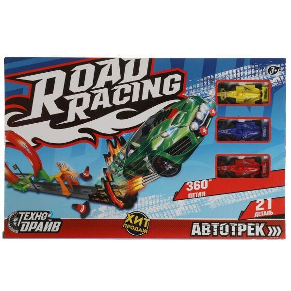 ТРЕКИ (Умка) Автотрек с катапультой, 3 машинки, кор.38*24,5*5см ТЕХНОДРАЙВ в кор.2*24шт