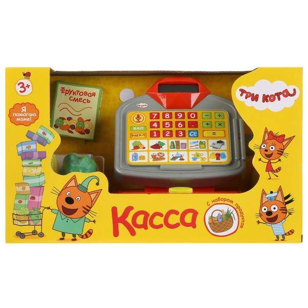 Касса ТРИ КОТА на бат. с набором продуктов ТМ "Играем вместе" (свет, звук) в русс. кор. в кор.2*9шт
