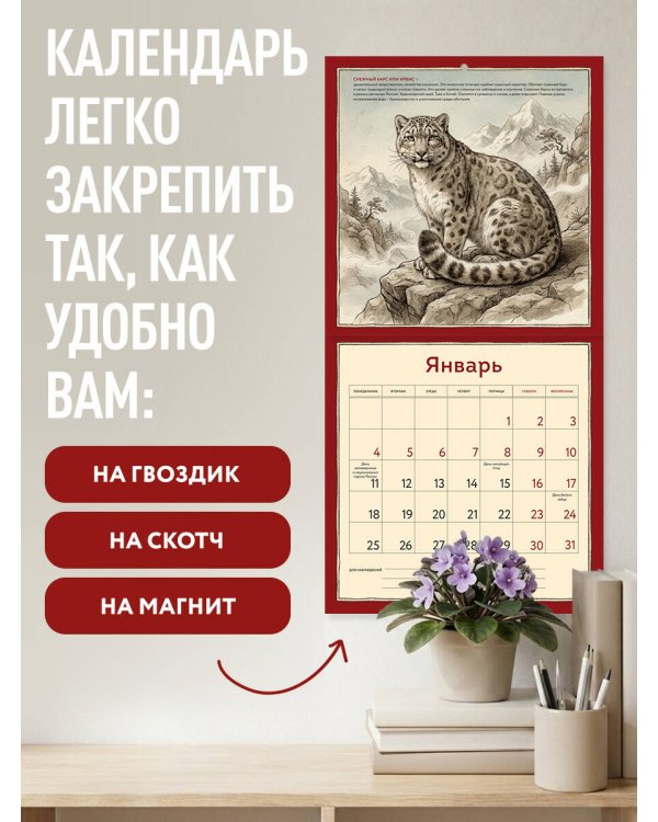 Дополнительное изображение книги «Красная книга России. Календарь настенный на 2027 год (300х300)»