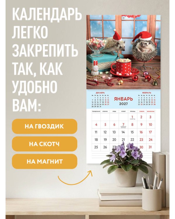 Дополнительное изображение книги «Ёжекалендарь. Мандаринки со сливками. Календарь настенный на 2027 год (300х300)»