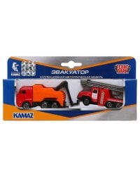 Машина металл KAMAZ ЭВАКУАТОР, 7,5 см+урал ПОЖАРНЫЙ 7,5 см, кор. Технопарк в кор.2*72шт