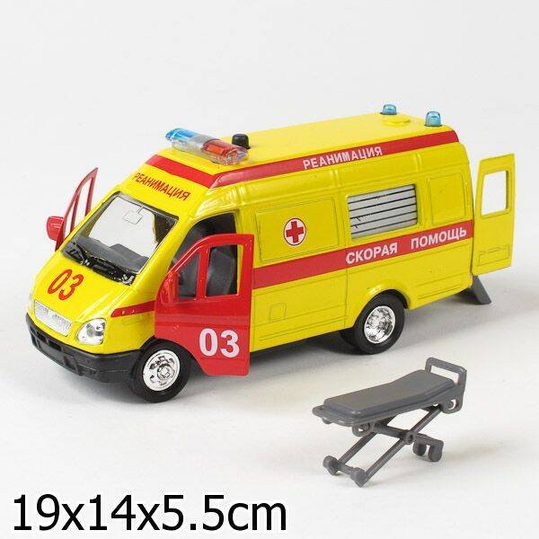 МАШИНА "ТЕХНОПАРК" МЕТАЛЛ. ИНЕРЦ. ГАЗЕЛЬ СКОРАЯ ПОМОЩЬ 1:43 СВЕТ+ЗВУК В РУСС. КОР. в кор.2*24шт.