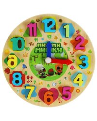 Игрушка деревянная Ми-ми-мишки часы-вкладыши, терм. пленка Буратино в кор.100шт