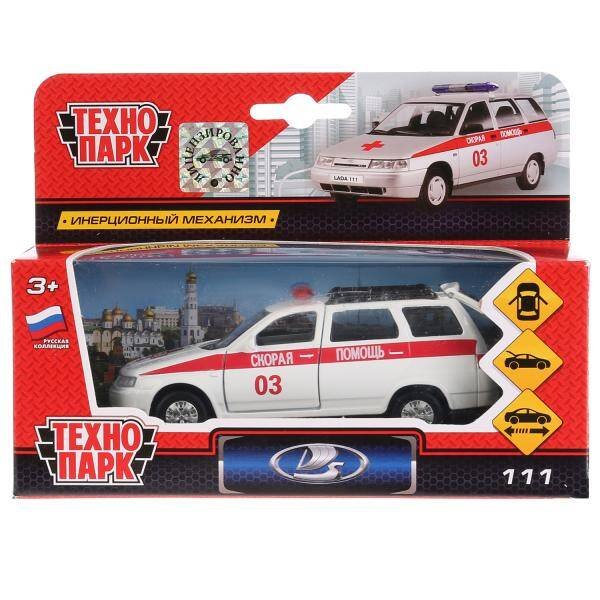 Машина металл LADA 111 скорая 12см, открыв. двери и багажник, инерц в кор. ТМ Технопарк в кор.2*24шт