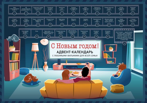 Новый год 2024. Адвент-календари С Новым годом! Семейный адвент-календарь с фильмами, мультиками и сказками под стирающимся слоем (294х418 мм)