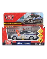 Машина металл свет-звук "hyundai solaris полиция" 12см,инерц.,серебристый. Технопарк в кор.2*36шт