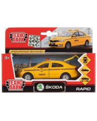 Машина металл SKODA Rapid такси 12см, открыв. двери, инерц. в кор. Технопарк в кор.2*24шт