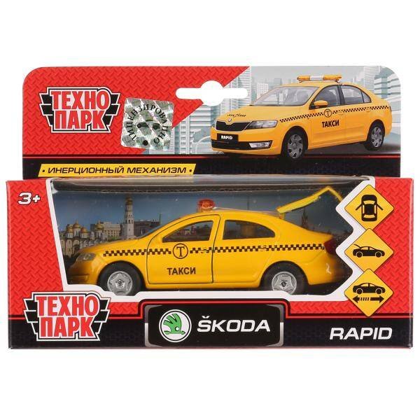 Машина металл SKODA Rapid такси 12см, открыв. двери, инерц. в кор. Технопарк в кор.2*24шт