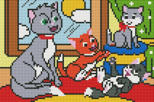 Алмаз. мозаика (класс.) 22х32 см, с подр., с полн. заполн. (16цв.) КОШКА С КОТЯТАМИ (Арт. AC22082)